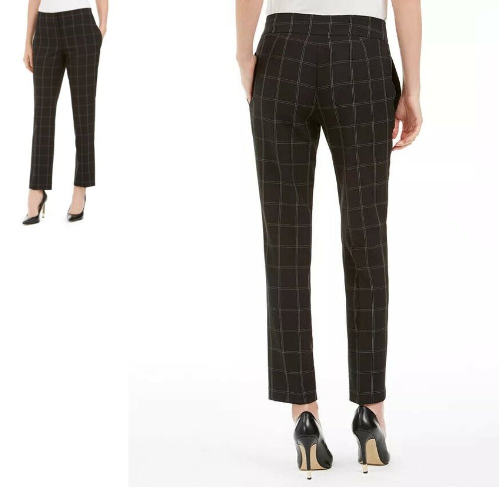 NWT Kasper Windowpane-Plaid Dress Pants Black Size 16